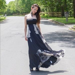 ZARA long black white floral spaghetti strap gown